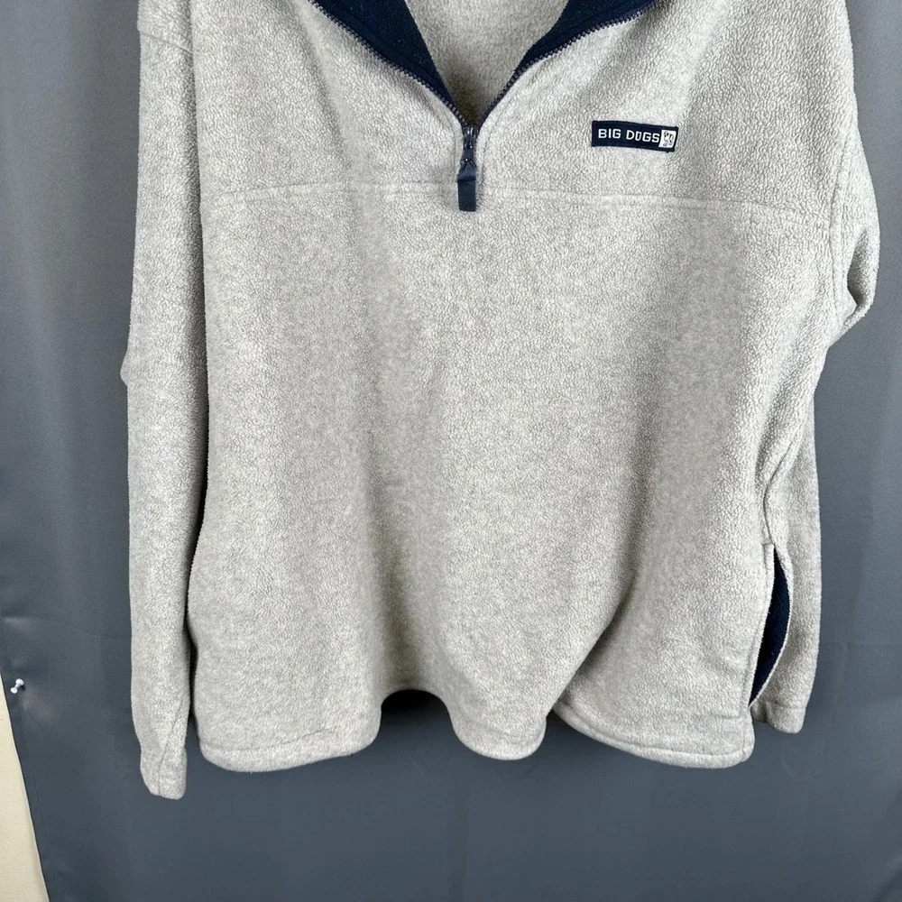 Big Dogs Mens Fleece Quarter Zip Pullover Oatmeal Navy Blue XL RN 64776